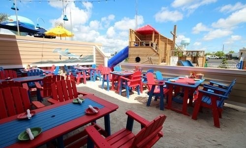 Red and Blue tables at Dead Freddies Restaurant