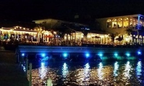 Waterfront Fager's Island lit up at night