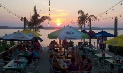 Outdoor dining at Macky's during sunset