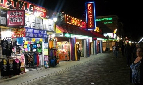 Ocean City Boardwalk Shops at Night