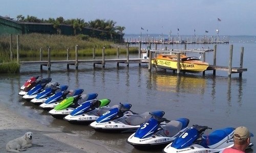 Multiple jet skis on dock